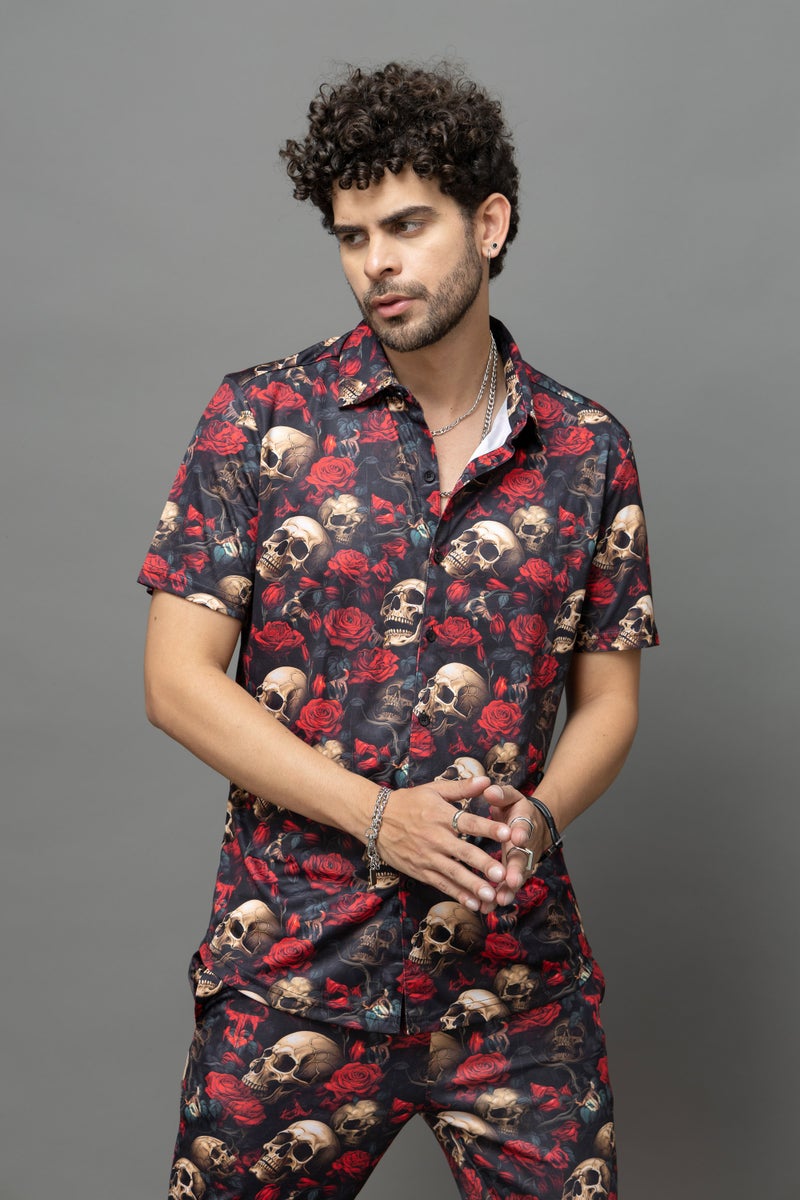 GO DEVIL Skull and Rose Print Co-Ord Set for Men - Image 3